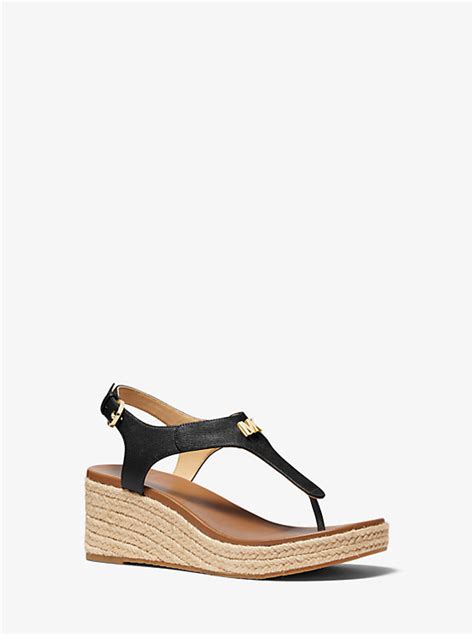 michael kors laney wedge|Laney Saffiano Leather Espadrille Wedge Sandal.